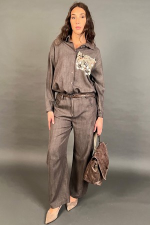Pantalone Ariel modello ampio con cinta abbinata Pantalone Ariel modello ampio con cinta abbinata Pantalone Ariel modello amp...