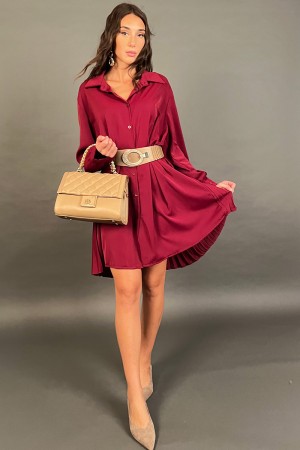 Abito corto Adelaide a camicia con tessuto a ventaglio sul retro Abito corto Adelaide a camicia con tessuto a ventaglio sul r...