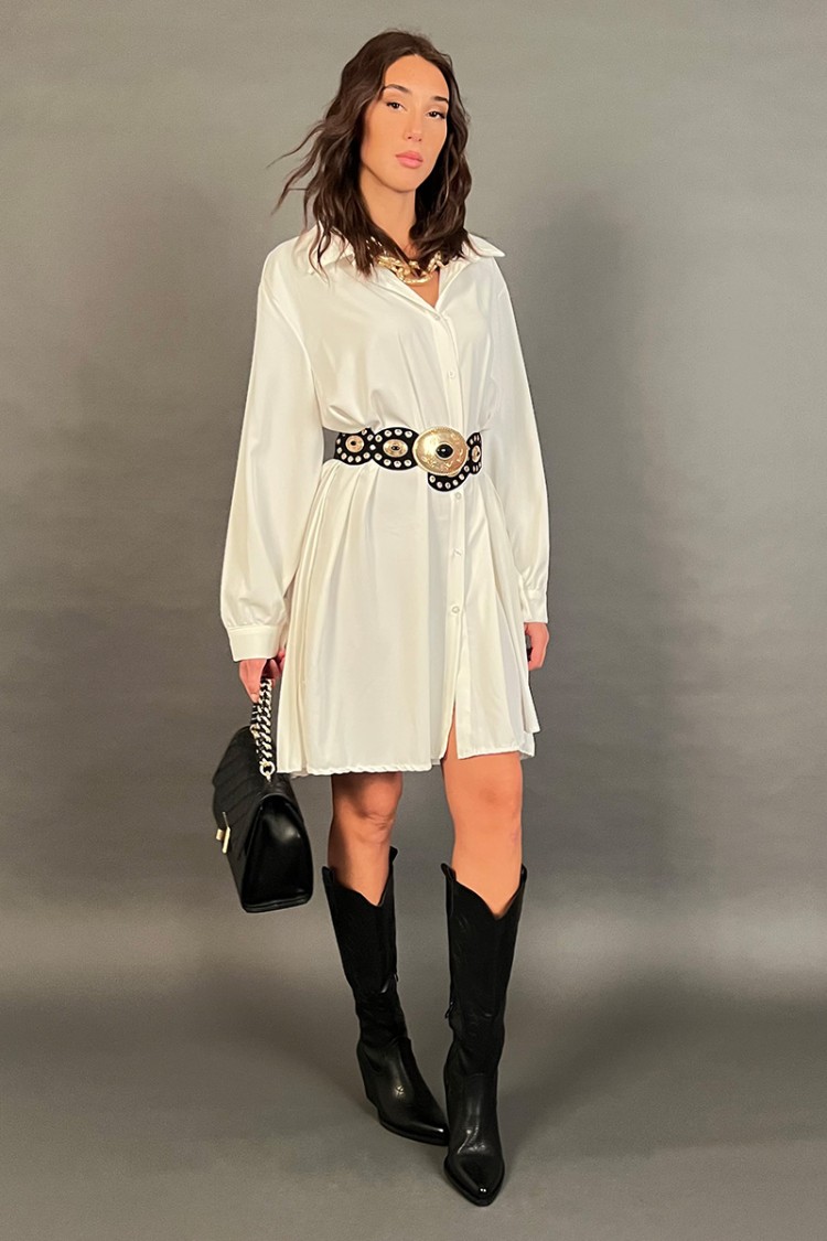 Abito corto Adelaide a camicia con tessuto a ventaglio sul retro Abito corto Adelaide a camicia con tessuto a ventaglio sul r...