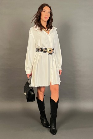 Abito corto Adelaide a camicia con tessuto a ventaglio sul retro Abito corto Adelaide a camicia con tessuto a ventaglio sul r...