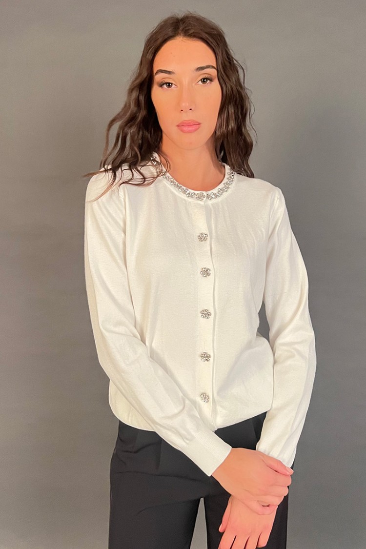 GISELE CARDIGAN HEMD mit Juwelsteinen Gisele Cardigan Strick mit Steinen Schmuck Gisele Strickjacke mit Steinen... 
