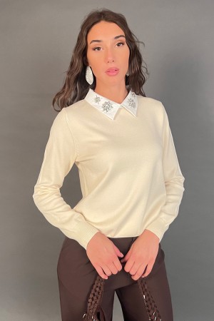 Maglia Meli con colletto a camicia e pietre svaroski Maglia Meli con colletto a camicia e pietre svaroski Maglia Meli con col...