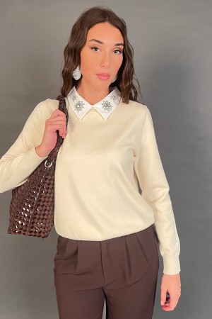 Maglia Meli con colletto a camicia e pietre svaroski Maglia Meli con colletto a camicia e pietre svaroski Maglia Meli con col...