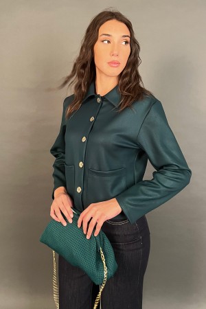 Veste de larmes avec effet de serpent-effet de tissu micro avec boutons de bijoux Veste d'or Déchirez avec un effet de peau de t