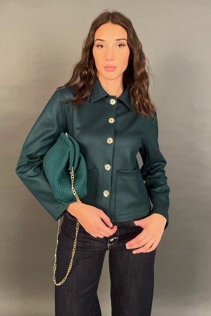 Chaqueta de lágrima con tela Micro de efecto de serpiente con botones de joya Chaqueta de oro Rasgar con efecto de piel de tela.