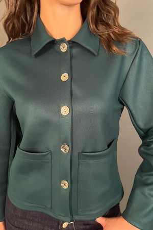 Chaqueta de lágrima con tela Micro de efecto de serpiente con botones de joya Chaqueta de oro Rasgar con efecto de piel de tela.