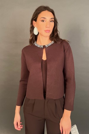 Langarmes Birken-Jersey mit Halsausschnitt mit silbernen Steinen Birken Jersey langärmelig mit schmutzigem Halsausschnitt... 