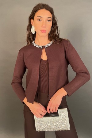 Langarmes Birken-Jersey mit Halsausschnitt mit silbernen Steinen Birken Jersey langärmelig mit schmutzigem Halsausschnitt... 