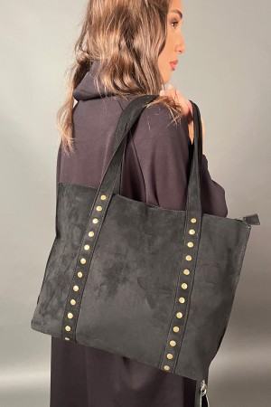 Denise bag in Ecocamoscusci with series of studs Denise bag in Ecocamoscusci with series of studs Denise bag in Ecocamosc... 