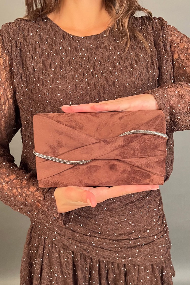 Kupplungsbeutel in Ecocamoscusci mit Strass-Kupplungs-Tasche in Eco-abgetastet mit Strass-Drahtschalenbogen in Ecoc... 