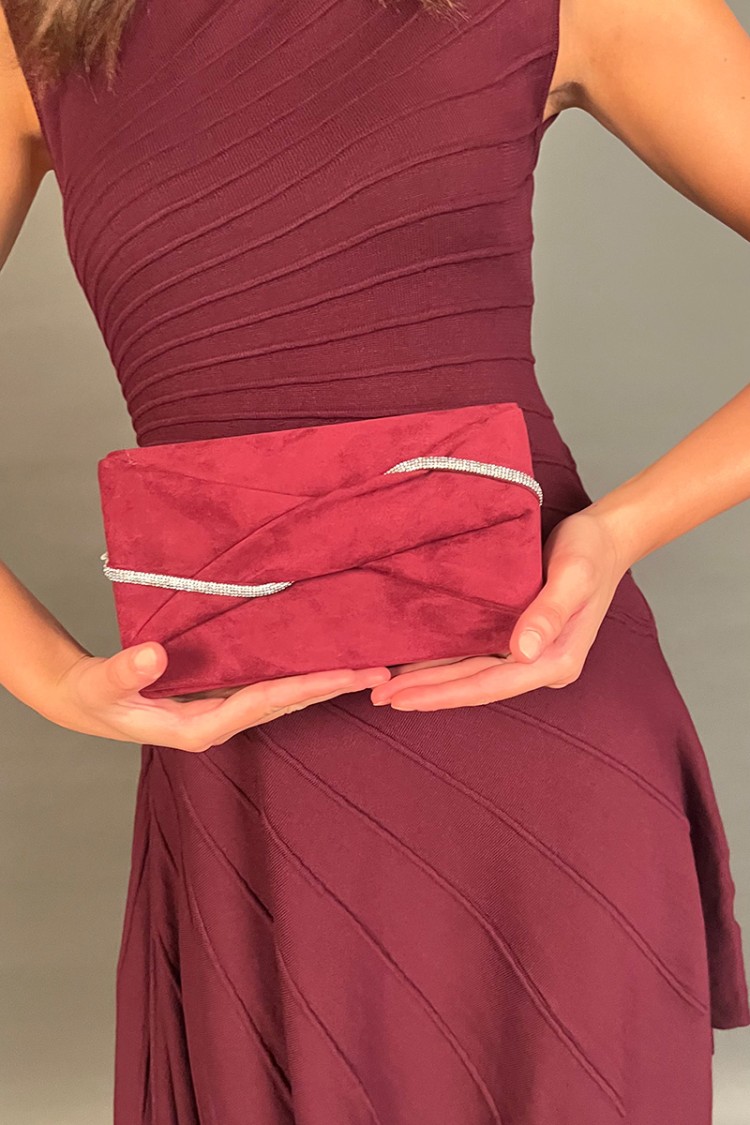 Pochette fiocco in ecocamoscio con filo di strass  Pochette fiocco in ecocamoscio con filo di strass  Pochette fiocco in ecoc...