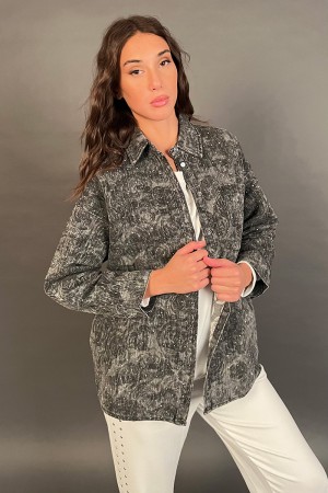 Betta Jacket in Jeans mit Svaroski und abstrakten Blumenmuster Betta Jacke in Jeans mit Svaroski und Floral Fantasy Astrat... 