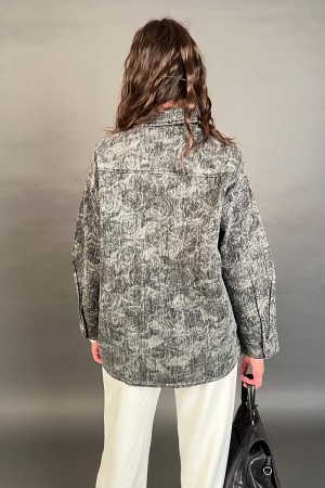 Giacca Betta in jeans con svaroski e fantasia floreale astratta Giacca Betta in jeans con svaroski e fantasia floreale astrat...
