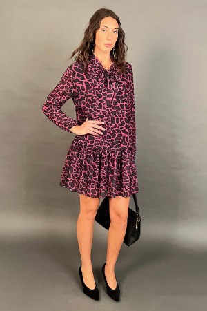 Abito corto Splendi con fantasia leopardata e balza finale Abito corto Splendi con fantasia leopardata e balza finale Abito c...
