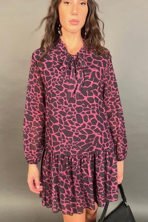 Abito corto Splendi con fantasia leopardata e balza finale Abito corto Splendi con fantasia leopardata e balza finale Abito c...