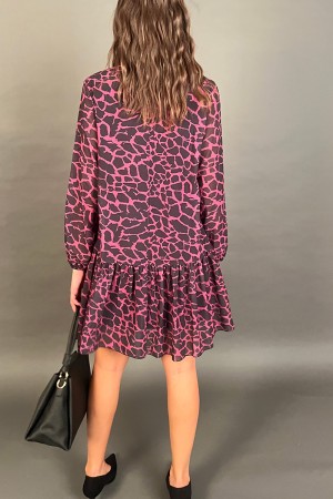 Abito corto Splendi con fantasia leopardata e balza finale Abito corto Splendi con fantasia leopardata e balza finale Abito c...