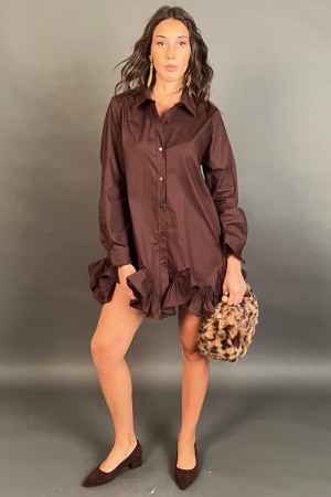 Abito corto Divine a camicia con balza finale rigida in cotone Abito corto Divine a camicia con balza finale rigida in cotone...