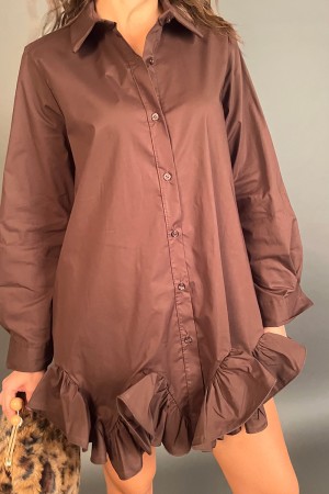 Abito corto Divine a camicia con balza finale rigida in cotone Abito corto Divine a camicia con balza finale rigida in cotone...