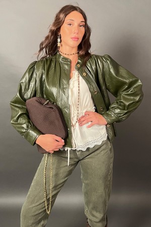 Veste treesor en cuir Eco-Cuir avec Détails Poches et boutons en or tree orné d'or en cuir Eco-Cuir avec poches et boutons dans 