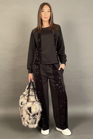 Coordinato in tuta Ginevra con fasce di paillettes piatte tono su tono Coordinato in tuta Ginevra con fasce di paillettes pia...