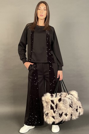 Coordinato in tuta Ginevra con fasce di paillettes piatte tono su tono Coordinato in tuta Ginevra con fasce di paillettes pia...