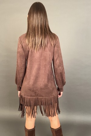 Abito corto Joana scamosciato con frange e colletto a camicia Abito corto Joana scamosciato con frange e colletto a camicia A...