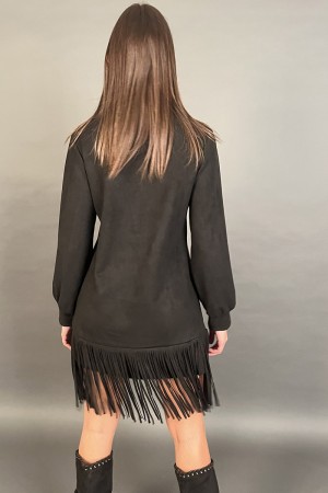 Abito corto Joana scamosciato con frange e colletto a camicia Abito corto Joana scamosciato con frange e colletto a camicia A...