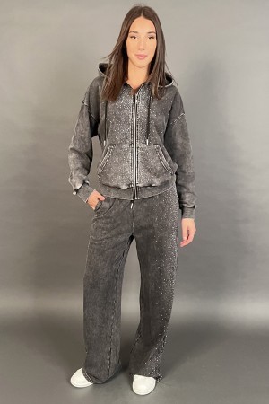 Coordinato Vittoria con felpa cerniera e cappuccio con piccoli strass e pantalone a palazzo con strass  Coordinato Vittoria c...