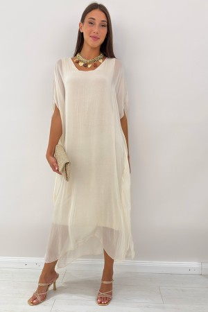 Vestido largo Tecna Seda mixta y viscosa color caftan patrón de caftán