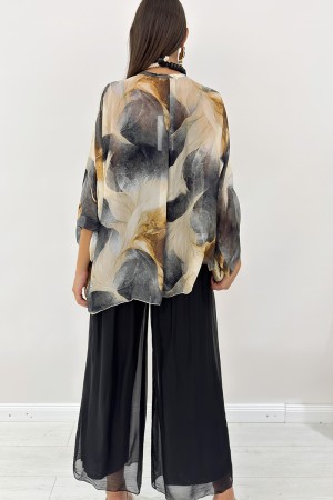 Coordinado con seda y viscosa mezclada con fantasía floral abstracta