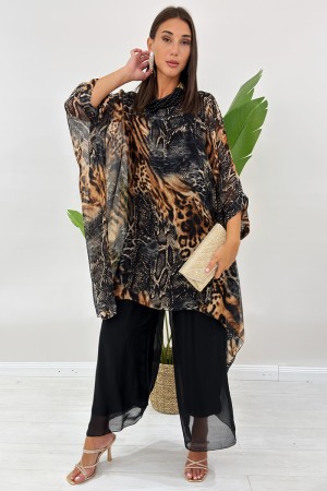 Coordinated Nadira Blouse and Trousers with Animalier Fantasy