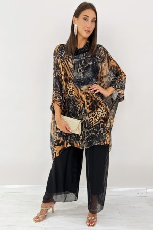 Koordinierte Nadira-Bluse und Hose mit Animalier-Fantasie