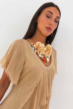 Amara Langes Kleid in Seide und Viskose mit Fördern