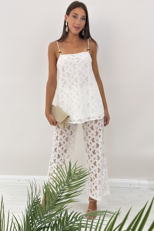 Coordinated Elenoire tank top and trousers with floral embroidery
