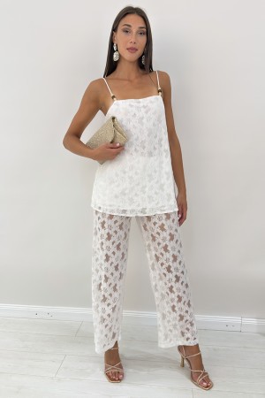 Koordinierte Elenoire-Tanktop und Hose mit Blumenstickerei