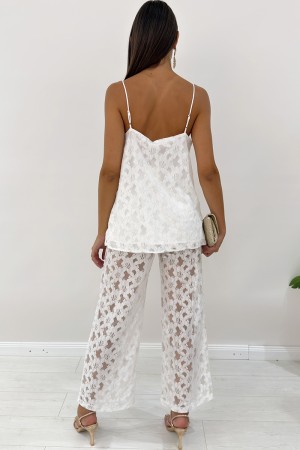 Coordinated Elenoire tank top and trousers with floral embroidery
