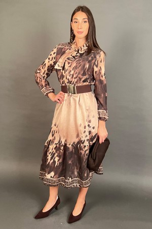 Abito lungo Stella con fantasia animalier e scollo all'americana Abito lungo Stella con fantasia animalier e scollo all'ameri...