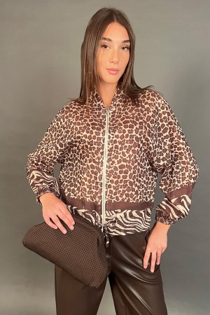 Bomber Nova in fantasia mix animalier con cerniera frontale Bomber Nova in fantasia mix animalier con cerniera frontale Bombe...