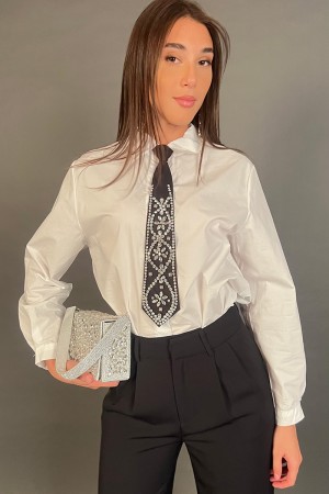 Camicia Luce in cotone con cravatta gioiello removibile Camicia Luce in cotone con cravatta gioiello removibile Camicia Luce ...