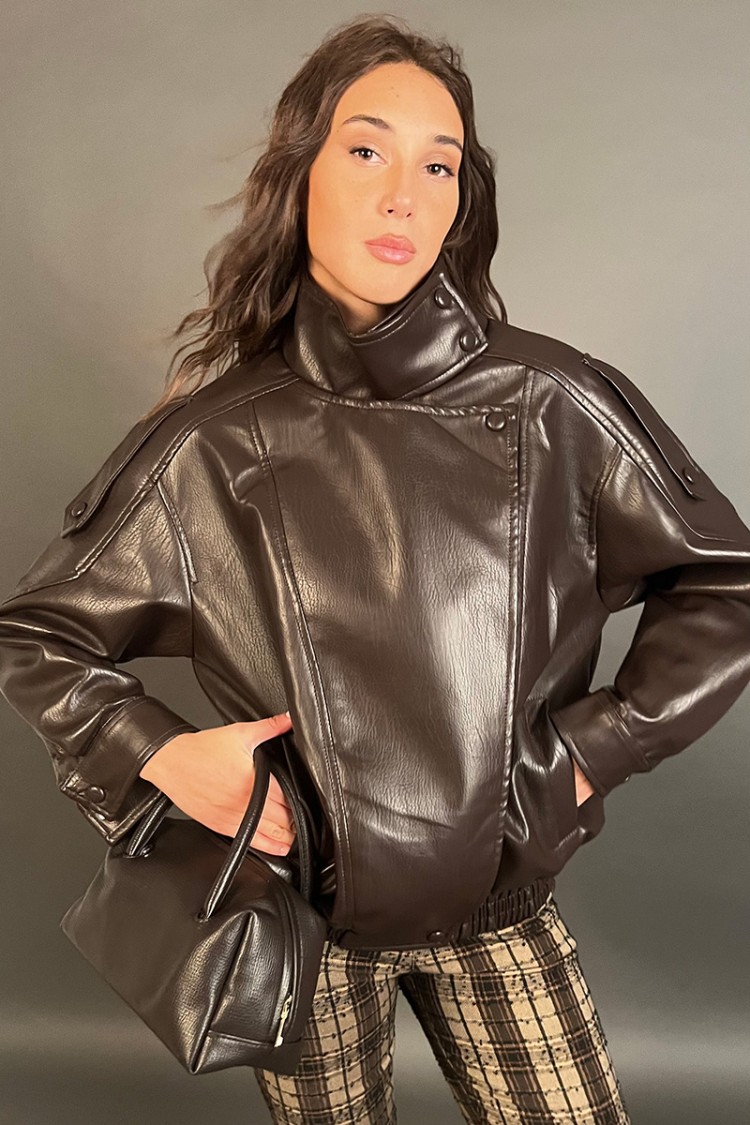 Bomber Dark in ecopelle  Bomber Dark in ecopelle  Bomber Dark in ecopelle