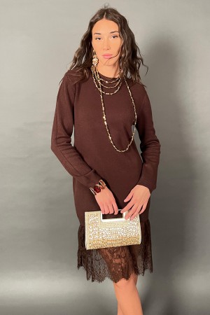 Abito corto Amara in maglia con finale in pizzo Abito corto Amara in maglia con finale in pizzo Abito corto Amara in maglia c...