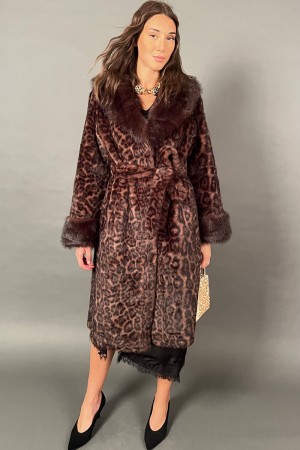 Cappotto lungo Aria in ecopelliccia con stampa animalier maculata rifiniture con bordi in pelliccia coordinata Cappotto lungo...