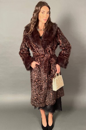 Cappotto lungo Aria in ecopelliccia con stampa animalier maculata rifiniture con bordi in pelliccia coordinata Cappotto lungo...