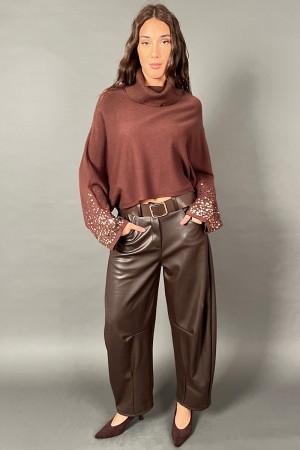 Maglia Sunday a collo alto con maniche lunghe a pipistrello impreziosite da paillettes oro Maglia Sunday a collo alto con man...