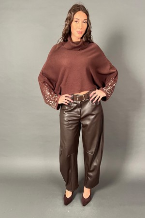 Maglia Sunday a collo alto con maniche lunghe a pipistrello impreziosite da paillettes oro Maglia Sunday a collo alto con man...