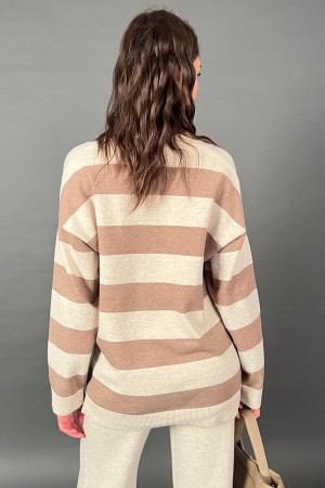 MINNY coordinated in mesh with horizontal striped blouse and solid color trousers