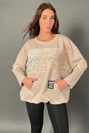 Felpa Over Nancy con fascia in velluto e paillettes con coulisse sul fondo regolabile  Felpa Over Nancy con fascia in velluto...