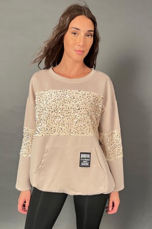 Felpa Over Nancy con fascia in velluto e paillettes con coulisse sul fondo regolabile  Felpa Over Nancy con fascia in velluto...