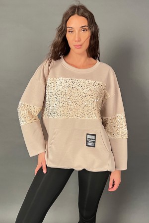 Felpa Over Nancy con fascia in velluto e paillettes con coulisse sul fondo regolabile  Felpa Over Nancy con fascia in velluto...