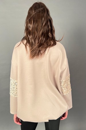 Felpa Over Nancy con fascia in velluto e paillettes con coulisse sul fondo regolabile  Felpa Over Nancy con fascia in velluto...